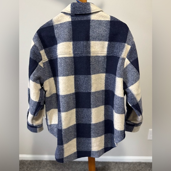 Good American Ink Blue and Cream Plaid Shacket Size XXS/XL Oversized NWT - Picture 4 of 6